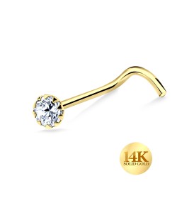 14K Gold Round CZ Nose Stud 14KY-NSKB-686